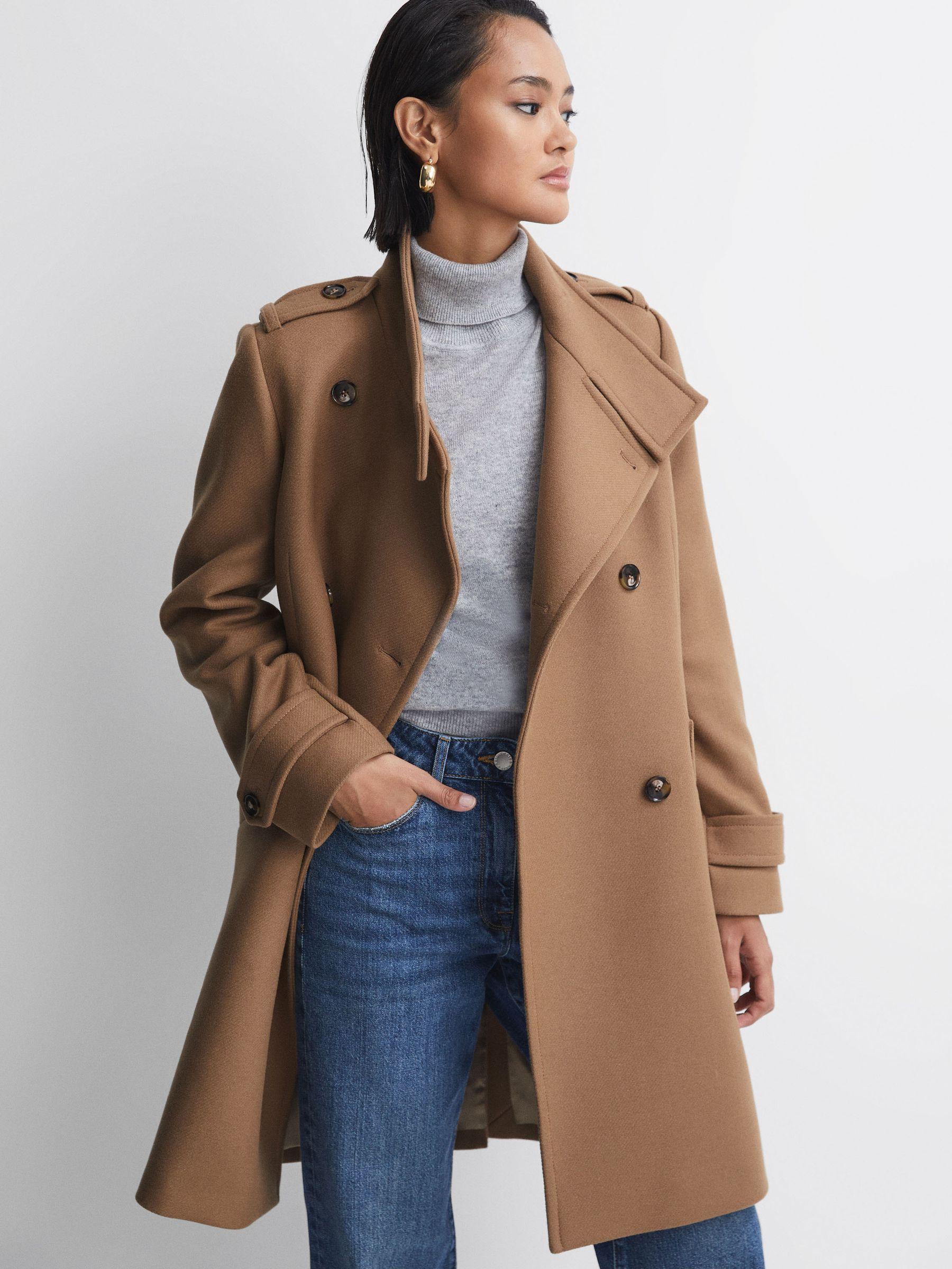 Wool Blend Double Breasted Coat in Camel Product Image