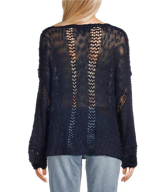 Angie Long Sleeve Open Weave Pullover Sweater Product Image