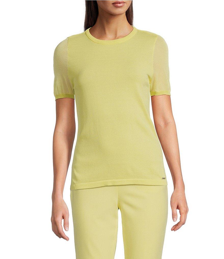 Calvin Klein Sweater Knit Crew Neck Short Sleeve Relaxed Fit Blouse Product Image
