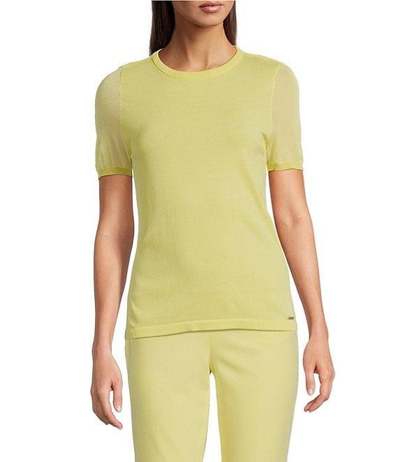 Calvin Klein Sweater Knit Crew Neck Short Sleeve Relaxed Fit Blouse Product Image