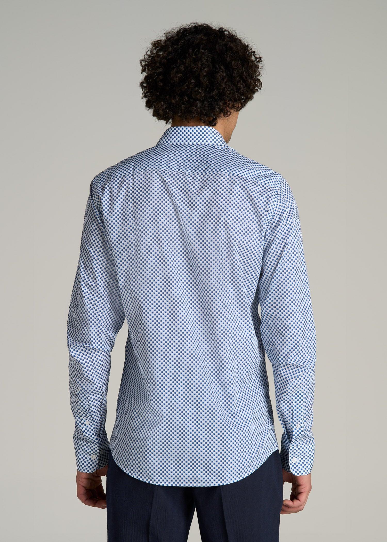 Premium Dress Shirt for Tall Men in Blues Check Male Product Image