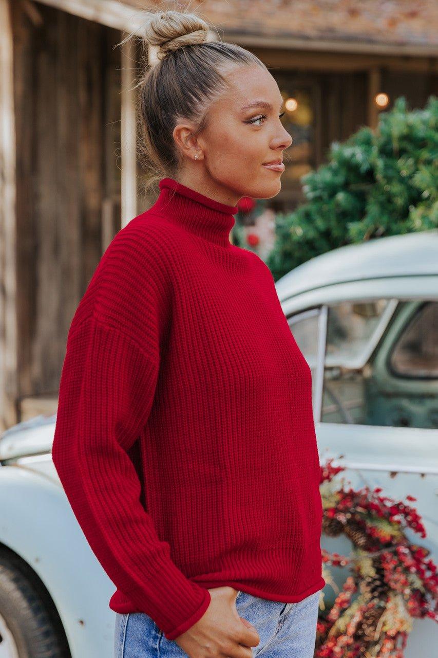 Winter Wonderland Red Mock Neck Sweater-FINAL SALE Female Product Image