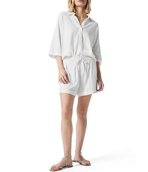 Splendid Coastal Knit Notch Collar 3/4 Sleeve Polo Top Product Image