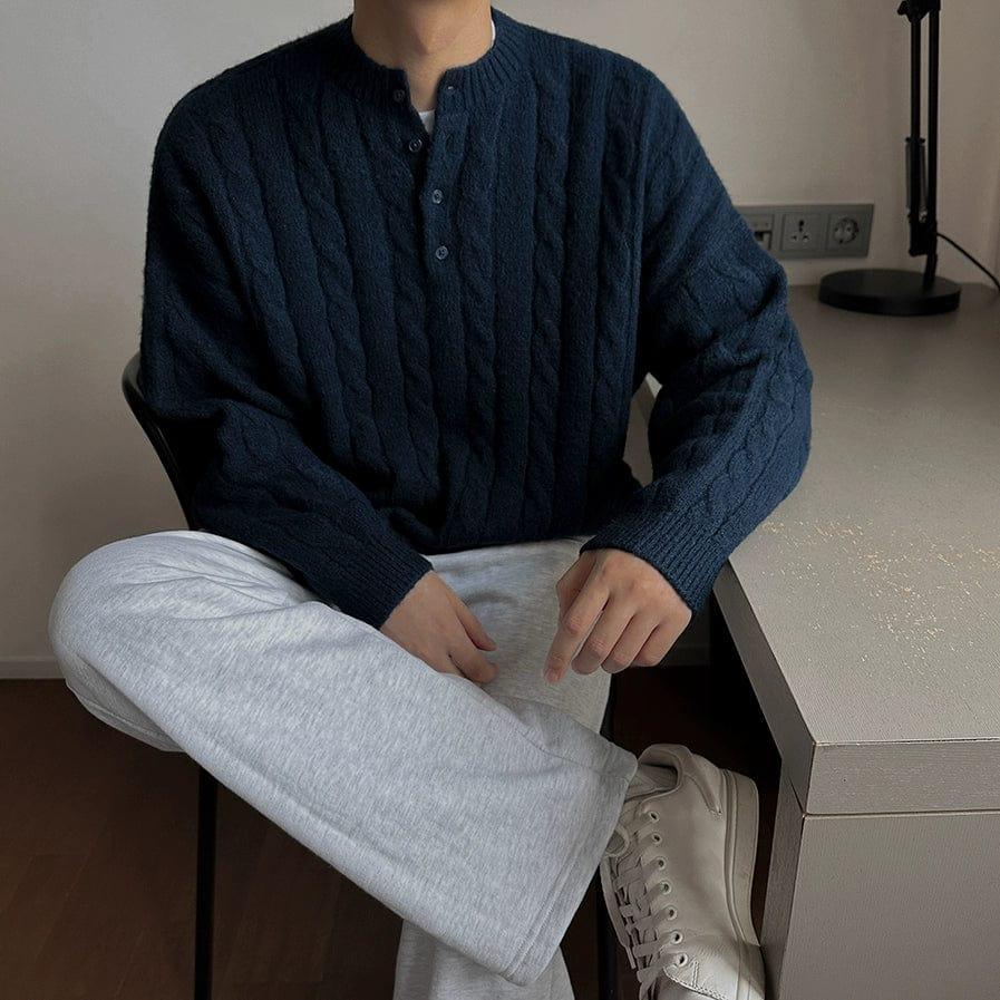 RT No. 11829 TWIST KNIT HENRY COLLAR SWEATER Product Image