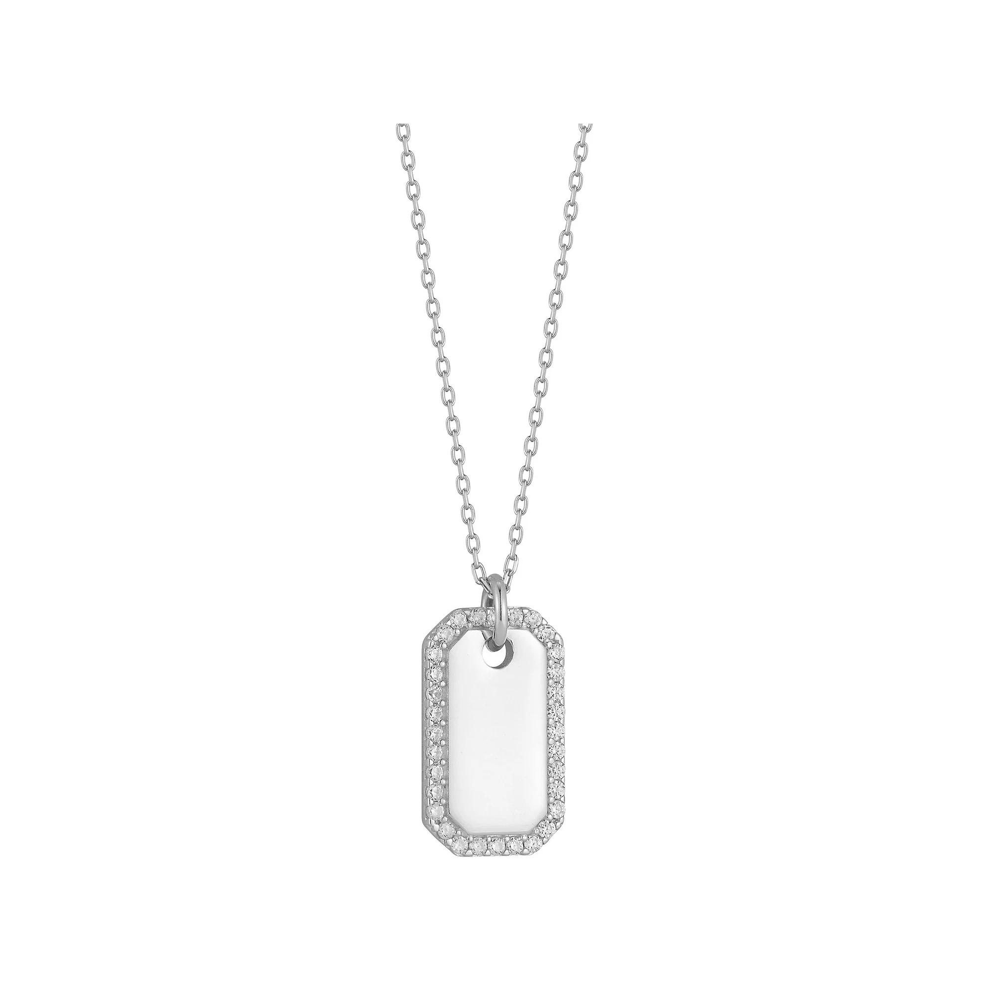 Sunkissed Sterling Cubic Zirconia Halo Tag Necklace, Womens Silver Tone Product Image