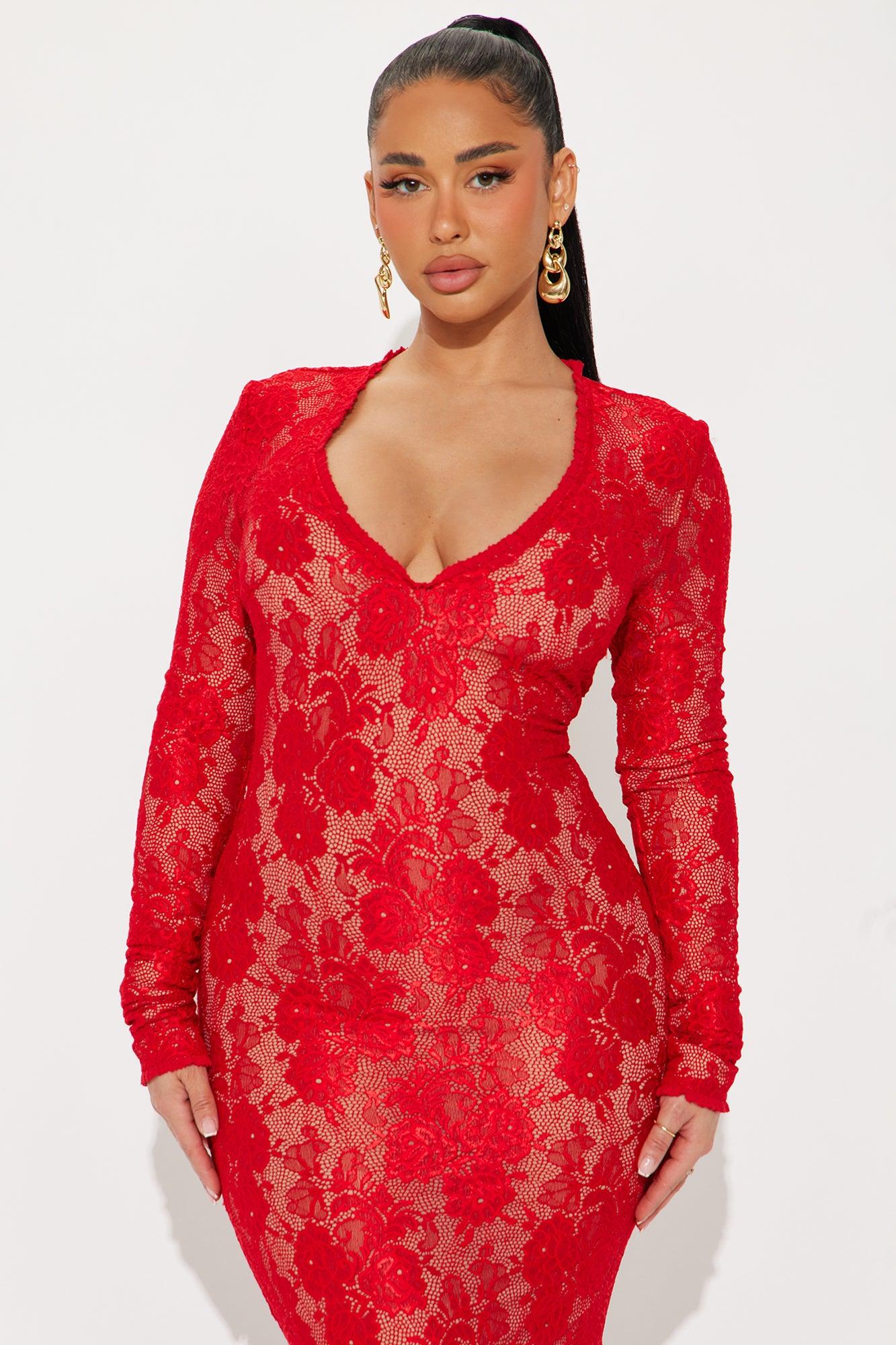 Long Time Lover Lace Maxi Dress - Red Product Image