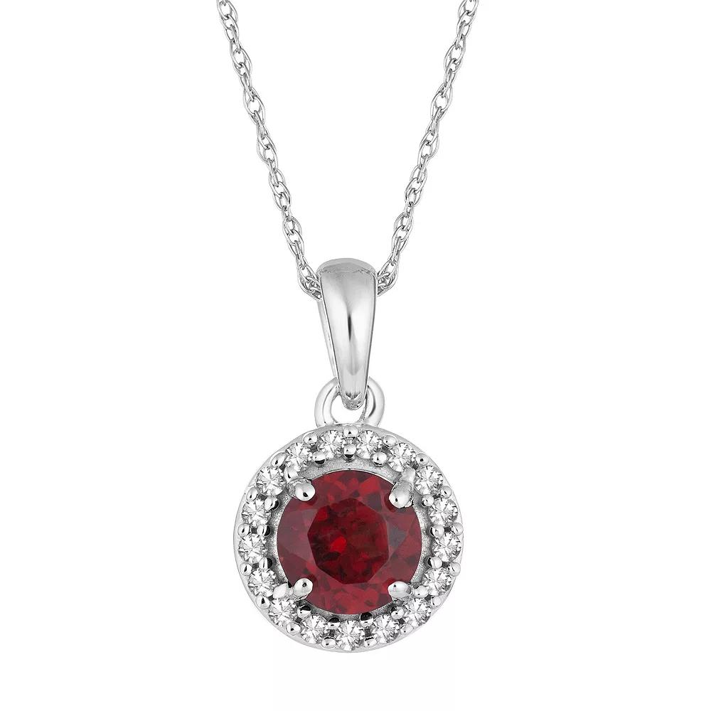 10k White Gold Garnet & 1/10 Carat T.W. Diamond Halo Pendant Necklace, Women's, Size: 18", 10k Whgold Product Image