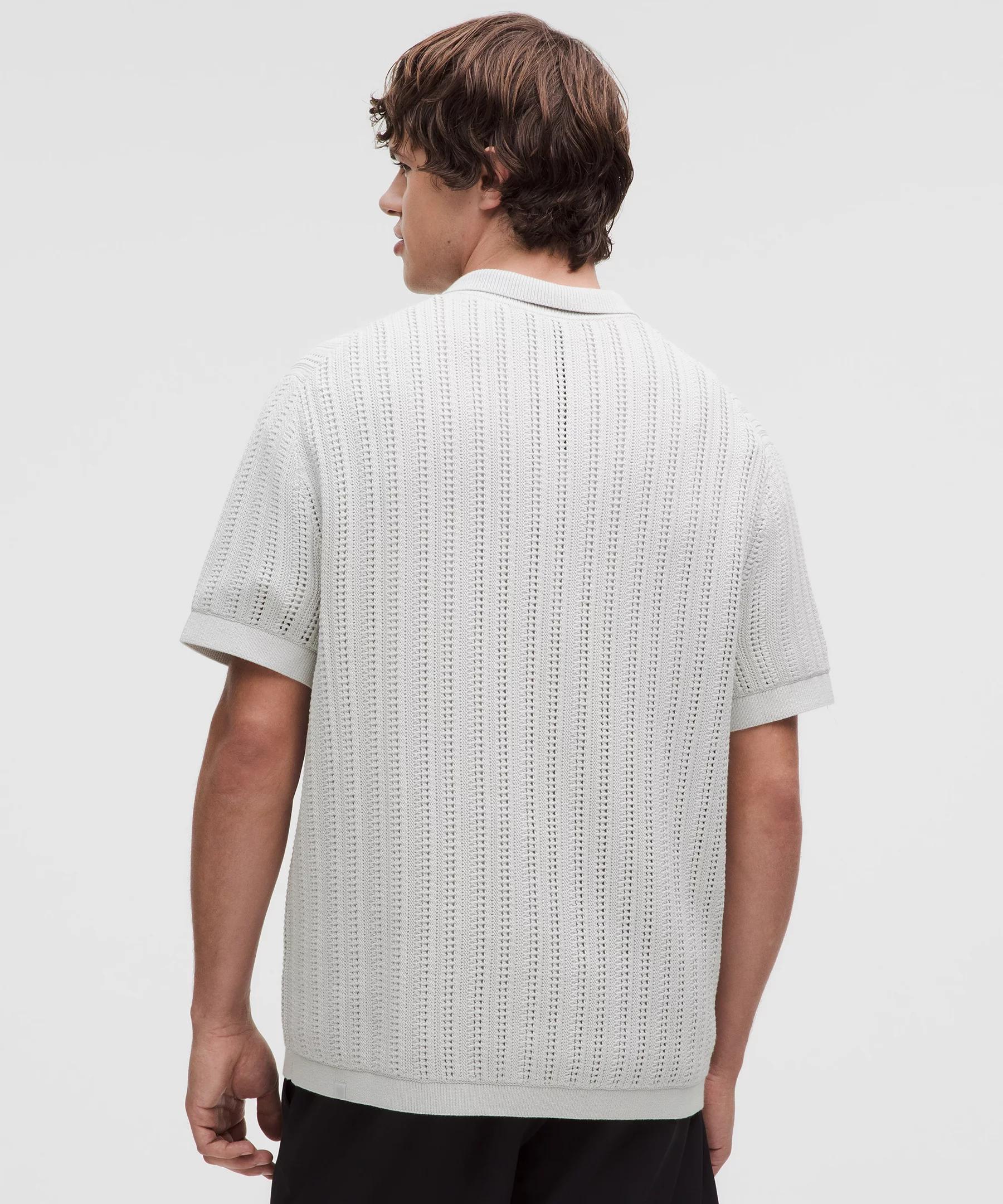 Cotton-Blend Open-Knit Button Up Product Image