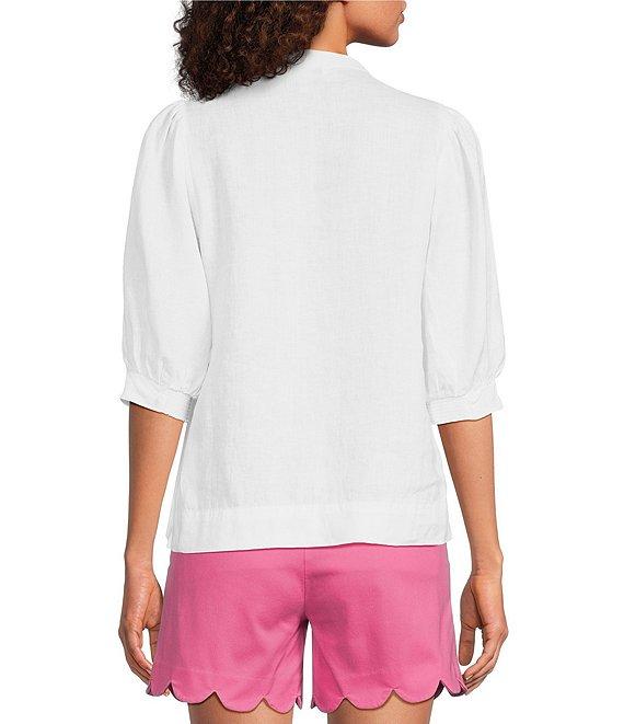Lilly Pulitzer Mialeigh Linen Notch V-Neck Elbow Sleeve Top Product Image