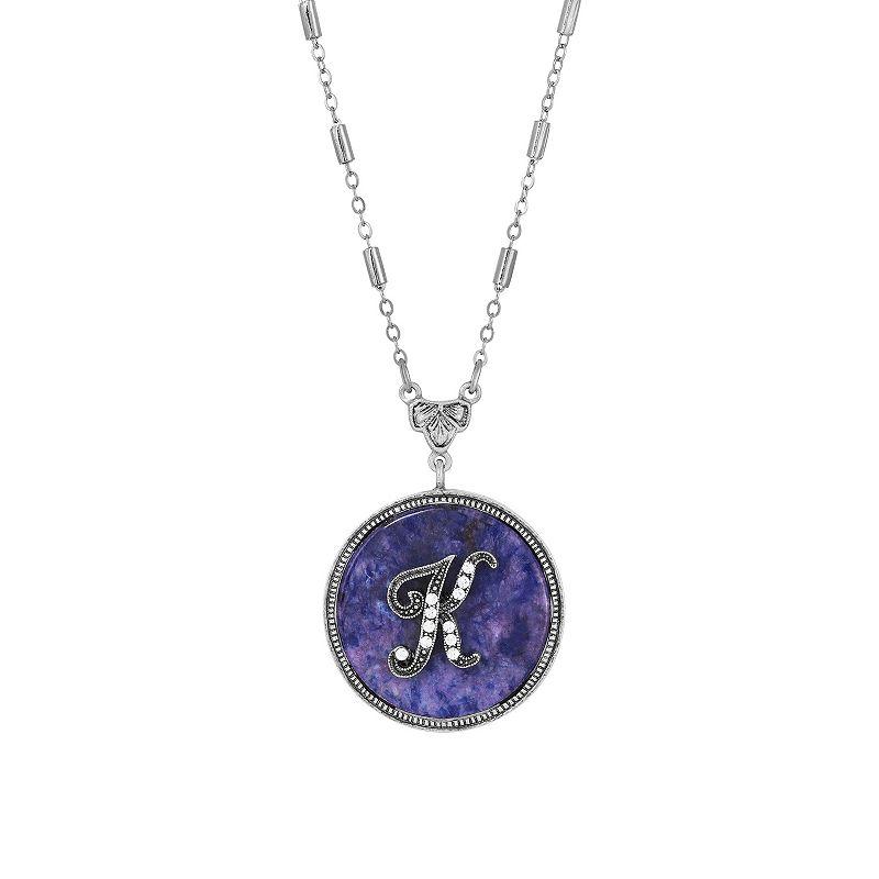 1928 Silver Tone Round Initial Pendant Necklace, Women's, J Product Image