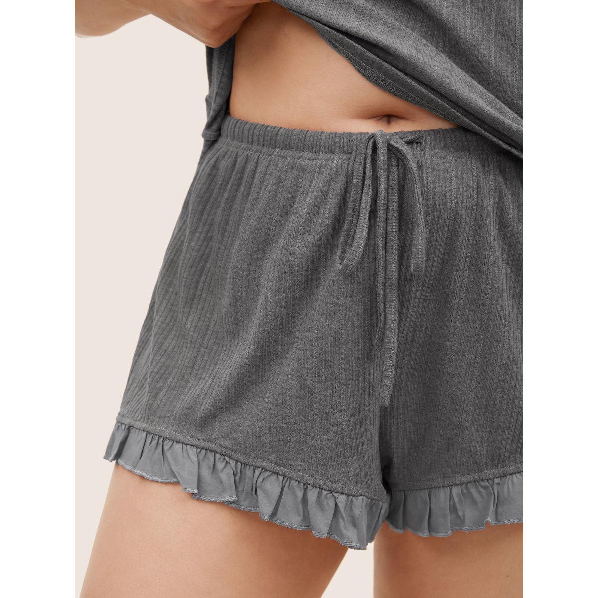 Plus Size Texture Patchwork Ruffles Drawstring Loungewear Set Women DarkGray Texture Sleeveless Non Lounge Loungewear Sets BloomChic 30/6X Product Image