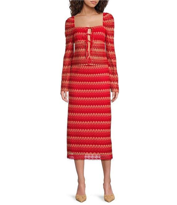 Chelsea & Violet Coordinating Suri Chevron Print Crochet Midi Pencil Skirt Product Image