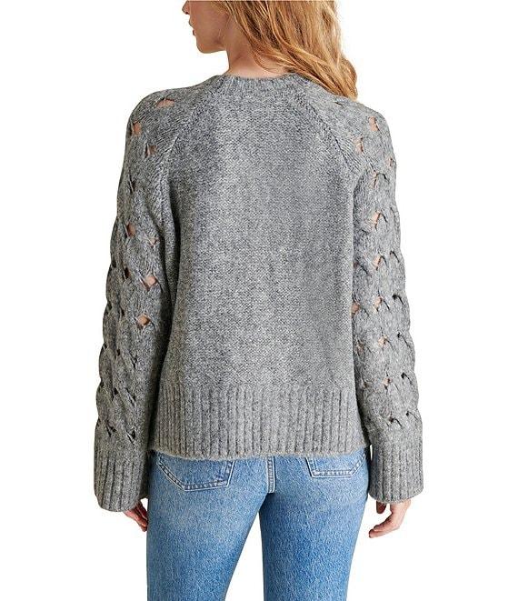 Steve Madden Sonora Cable Knit Crew Neck Long Sleeve Sweater Product Image