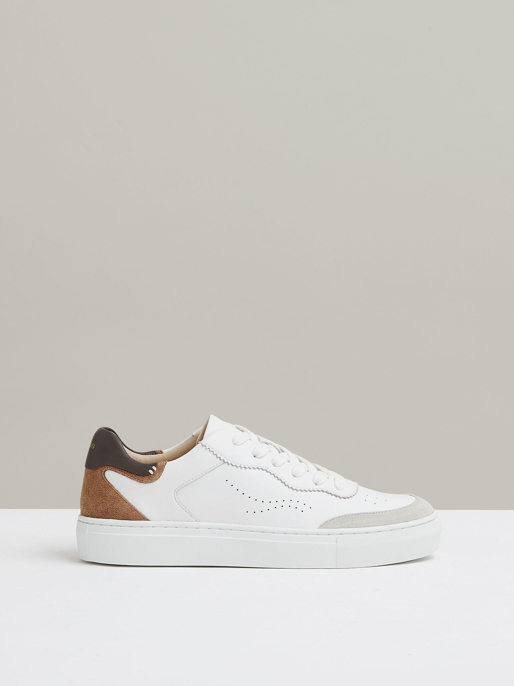 Leather Contrast Detail Trainers in Chocolate/White Product Image