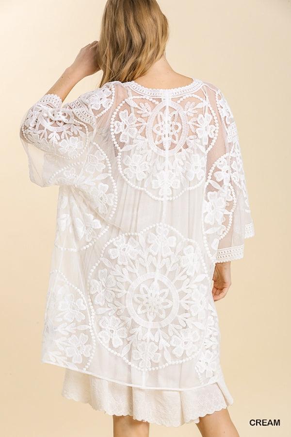 1136   ReeAnn Floral Lace Kimono w/ Waist Tie - Reg & Plus Product Image