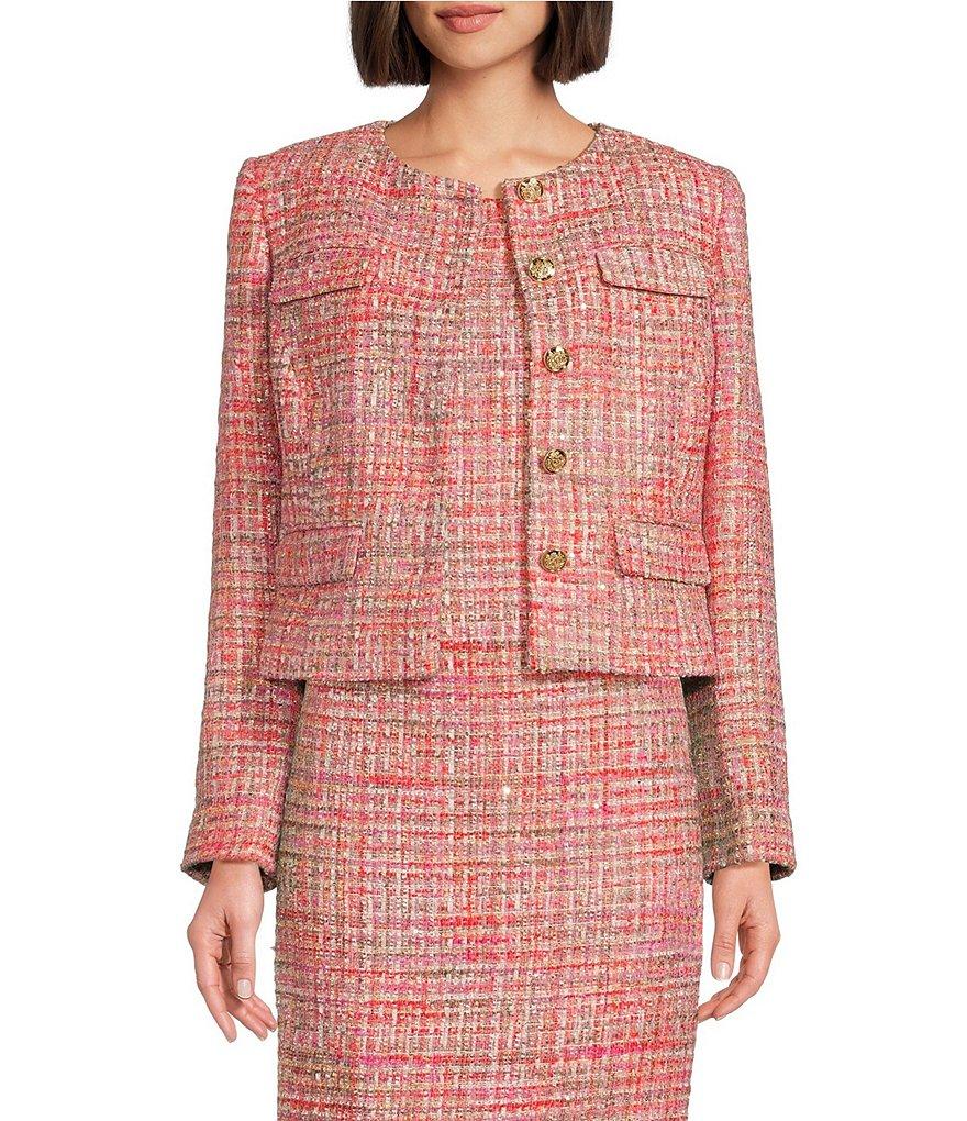 Preston & York Wanda Tweed Round Neckline Long Sleeve Jacket Product Image