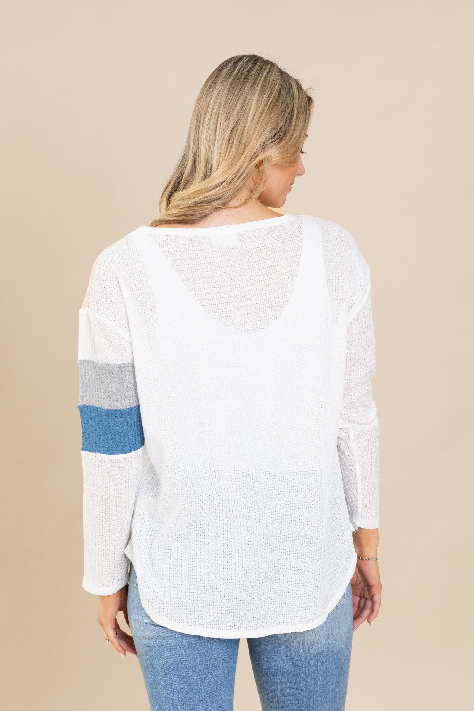 White Colorblock Waffle Knit Top Product Image