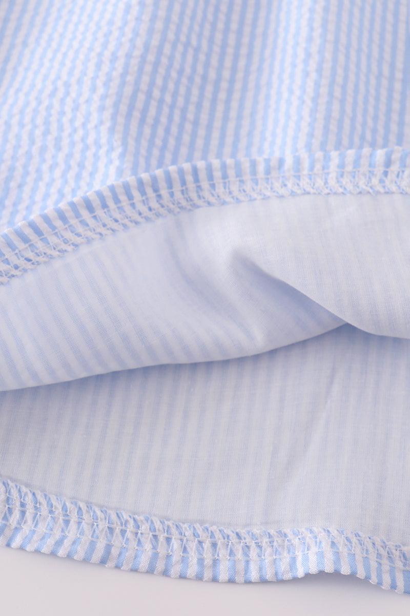 Blue seersucker crab embroidery smocked dress Product Image