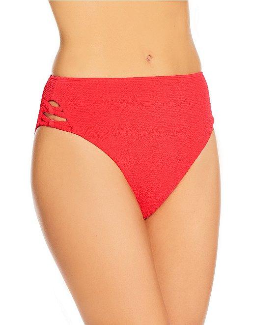 GB Solid Scrunchie Texture Knotted Side High Waisted Swim Bottom Product Image