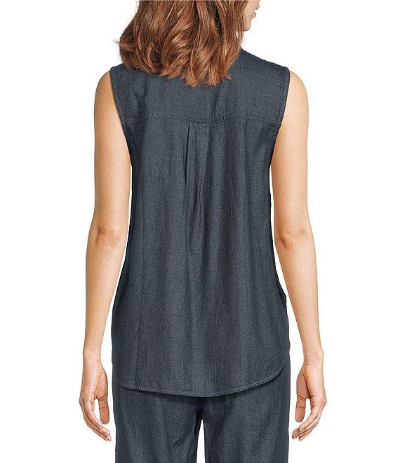 Eileen Fisher Organic Cotton Twill Mandarin Collar Sleeveless Top Product Image