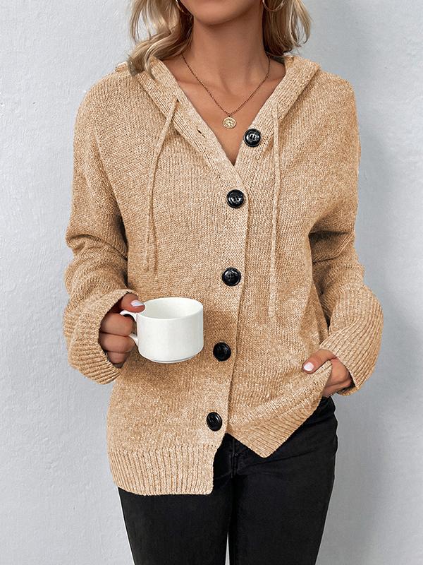 Wrap Buttoned Hooded Solid Color Cardigan Product Image