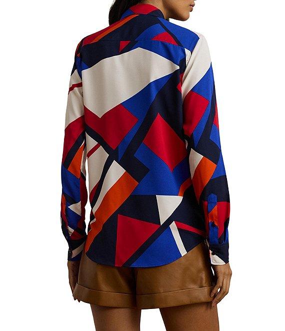 Lauren Ralph Lauren Crepe de Chine Abstract Print Point Collar Long Sleeve Button-Front Shirt Product Image