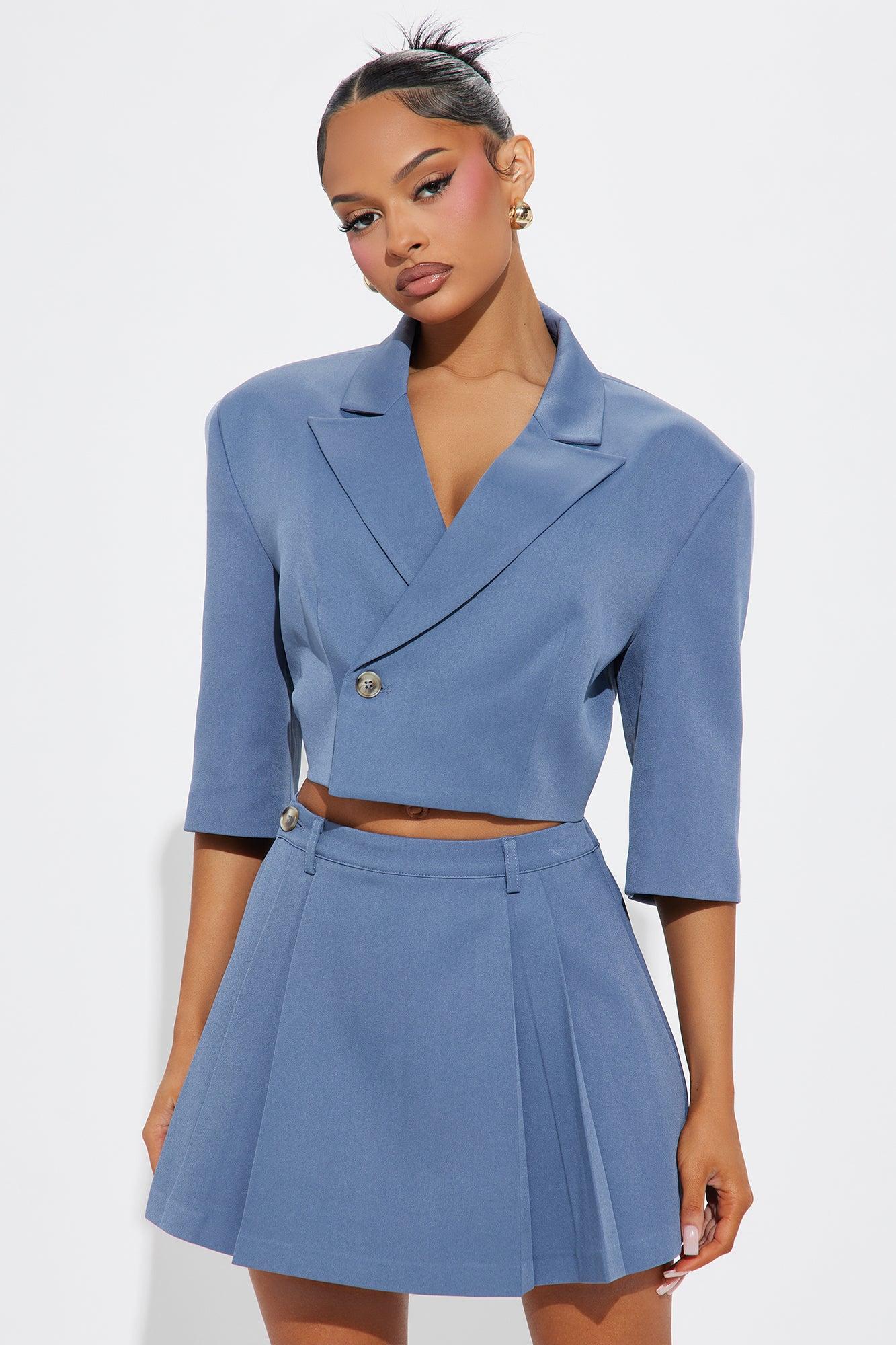 Chick in Command Skort Set - Slate Blue Product Image