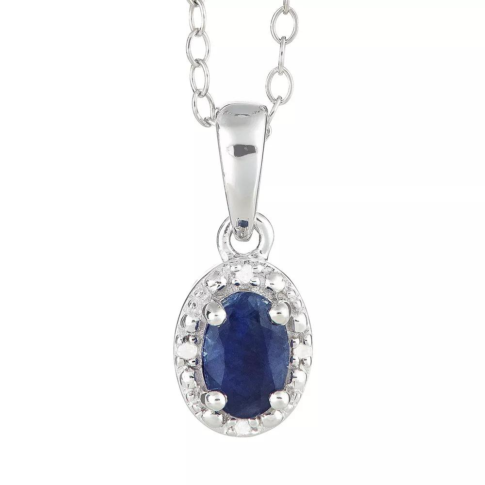 Celebration Gems Sterling Silver Sapphire & Diamond Accent Oval Halo Pendant, Womens Product Image