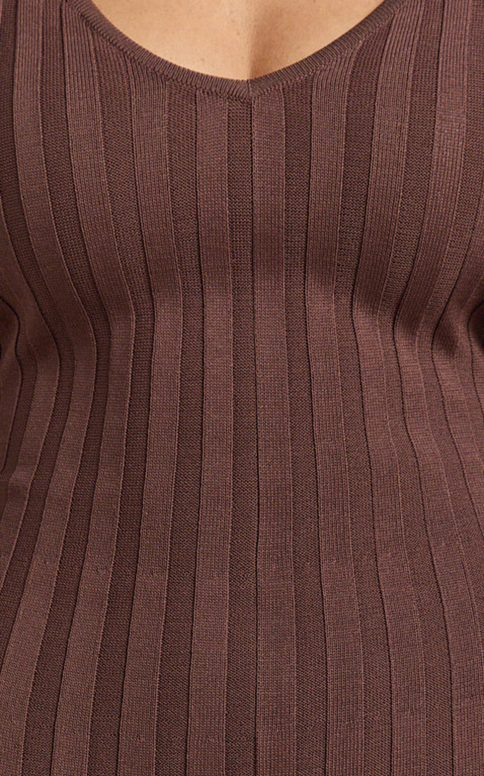 Astra Maxi Dress - V Neck Long Sleeve Knit Dress in Chocolate Product Image