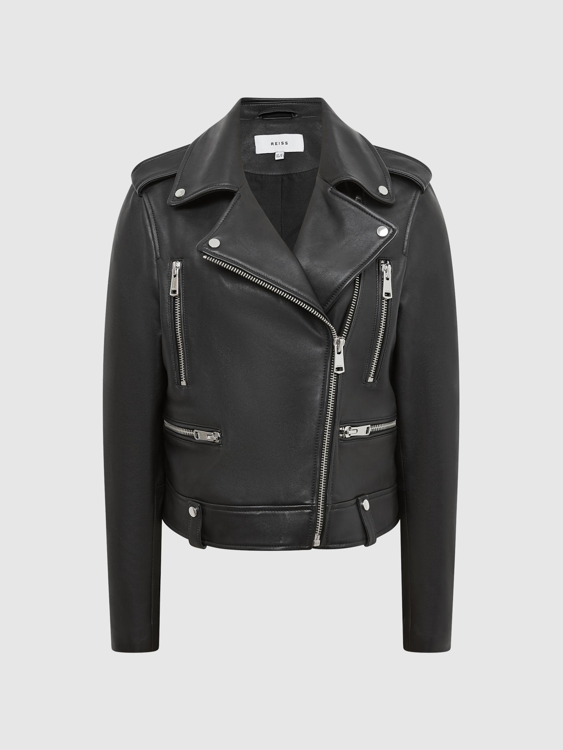 Leather Biker Jacket in Black Product Image