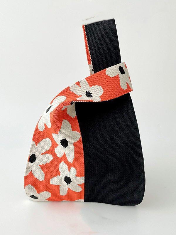 Contrast Color Geometric Knitted Flower Woven Handbag Product Image