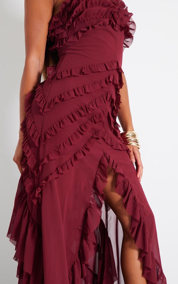 Wine Tiered Frill Detail Maxi Dress Product Image