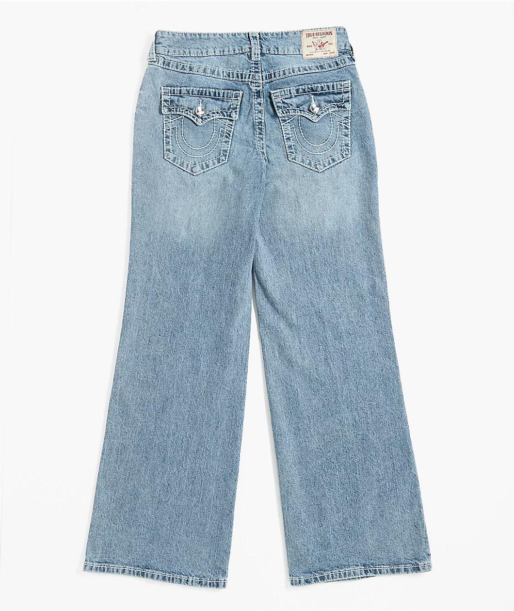 True Religion Bobbi Crystal Cutout Big T Blue Baggy Jeans Product Image