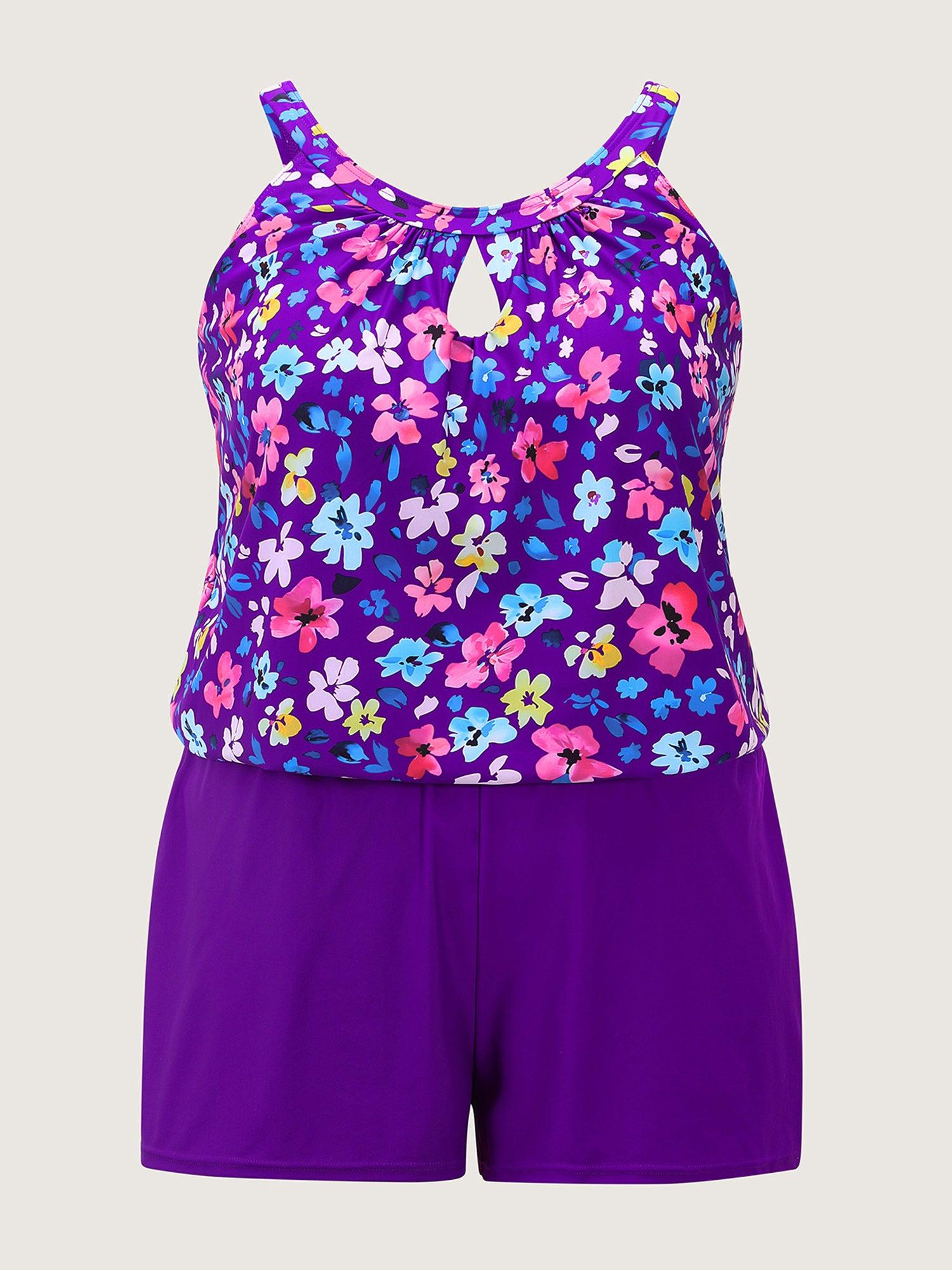 Floral Print Keyhole Pockets Swim Romper Female Product Image