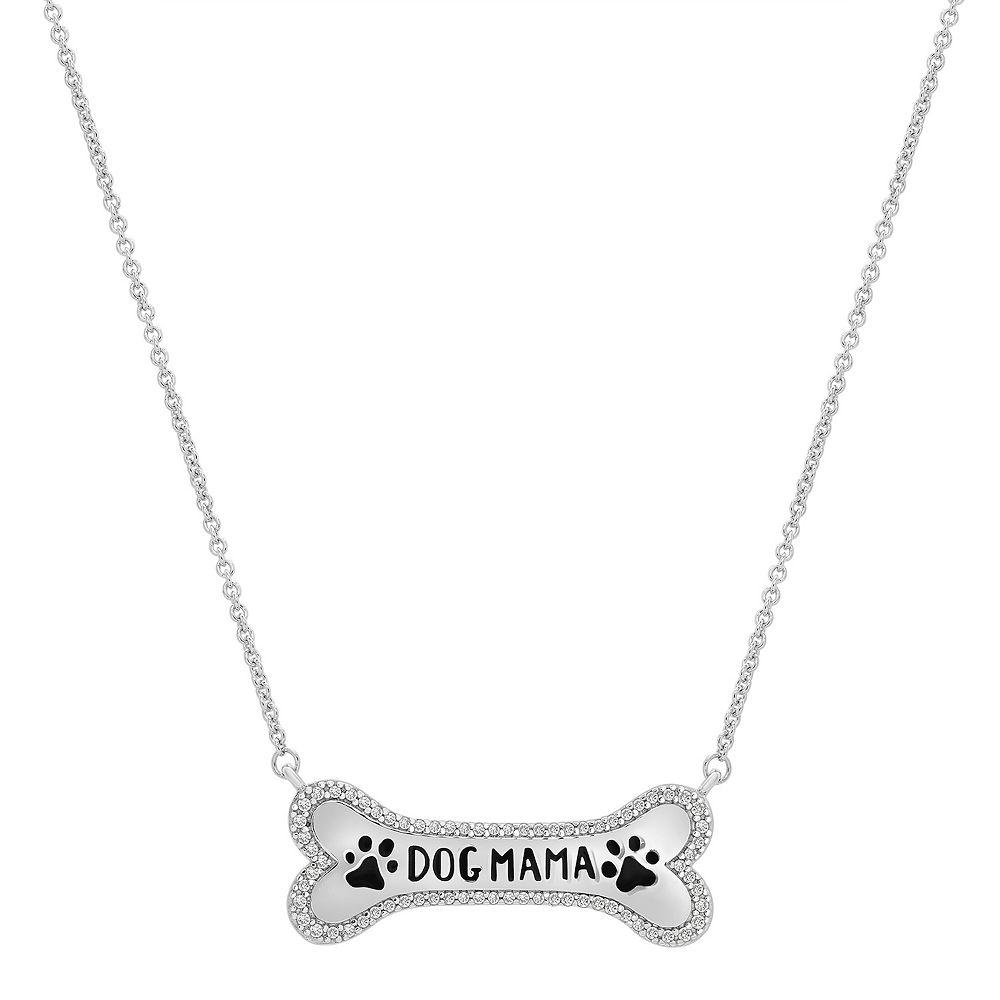 Sterling Silver 1/8 Carat T.W. Diamond "Dog Mama" Bone Necklace, Women's, Size: 17" Product Image