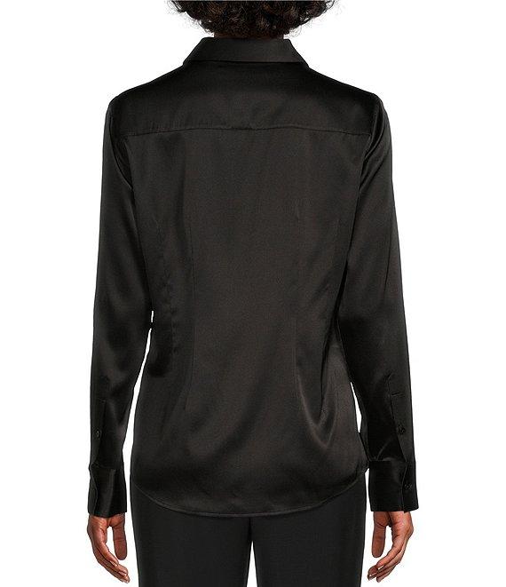 Antonio Melani Yana Button Front Point Collar Long Sleeve Stretch Silk Charmeuse Blouse Product Image