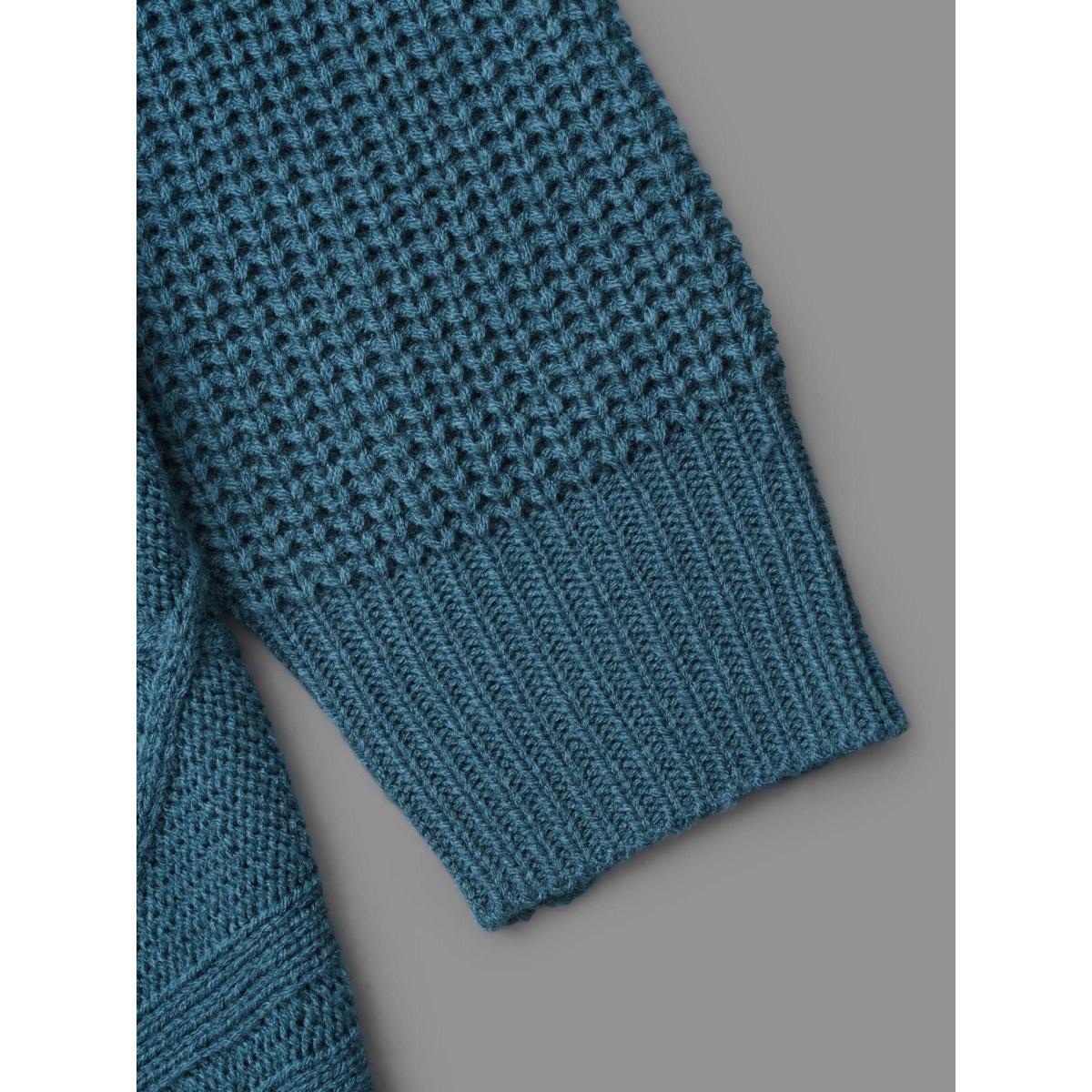 Plus Size Cable Knit Asymmetrical Hem Open-Front Cardigan Cyan Women Casual Loose Long Sleeve Everyday Cardigans BloomChic 28/5X Product Image