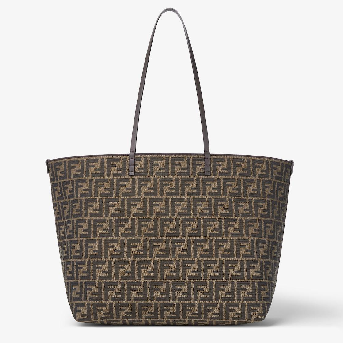 Roll LargeTobacco brown FF jacquard and striped Pequin fabric shopper Product Image