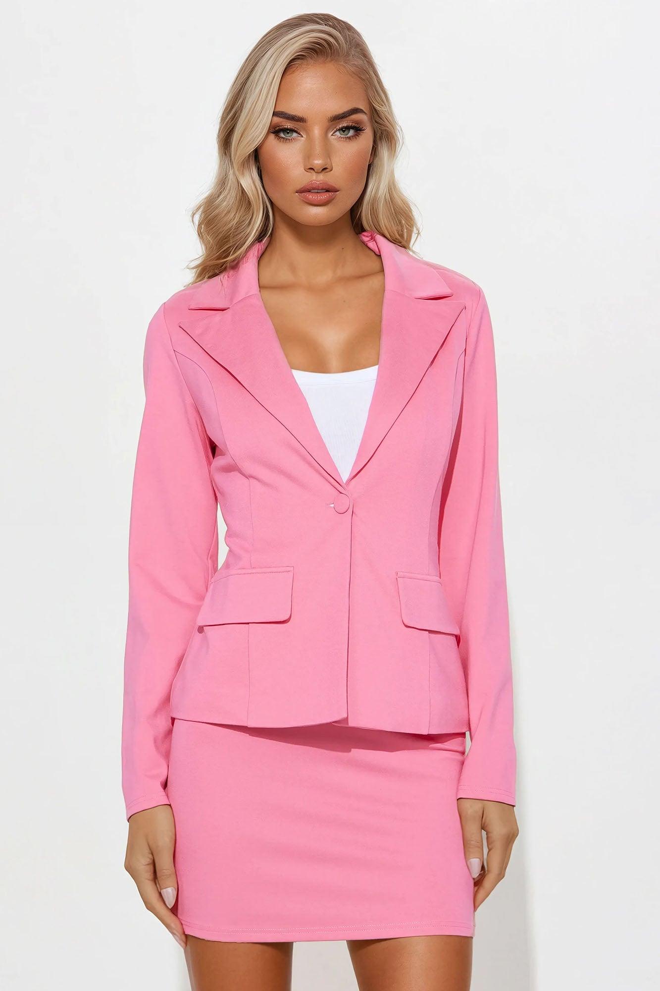 The Mia Double Lined Ponte Blazer Skirt Set - Pink Product Image