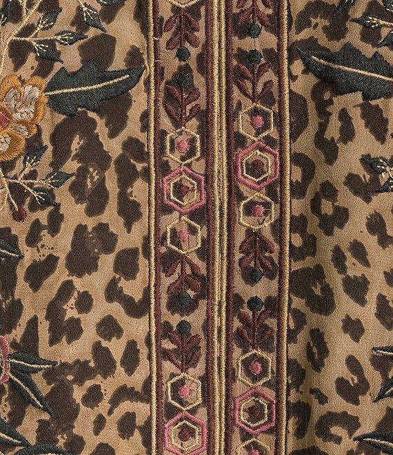 Karyn Seo Maria Floral Animal Print Embroidered Notch V-Neck 3/4 Sleeve Top Product Image