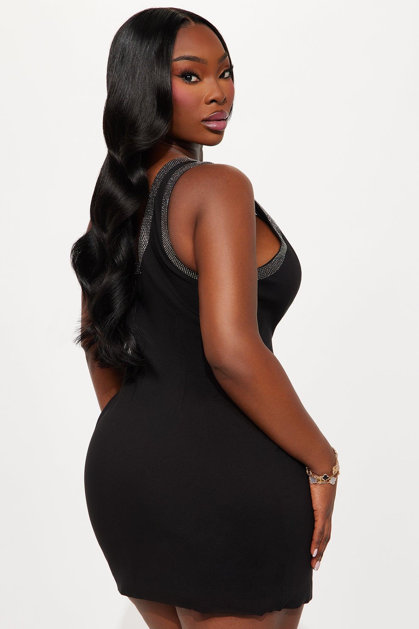 Dazzle Up Rhinestone Micro Mini Dress - Black Female Product Image