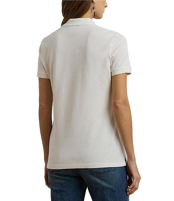 Lauren Ralph Lauren Stretch Pique Floral Patchwork Point Collar Short Sleeve Polo Shirt Product Image
