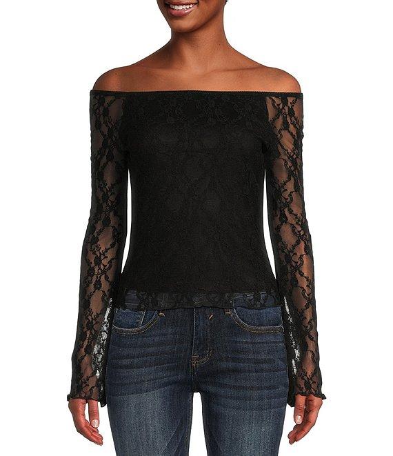 Honey & Sparkle Lace Off The Shoulder Long Sleeve Top Product Image