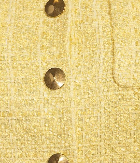 Donna Karan Tweed Round Neck Chest Pocket Button Front Jacket Product Image