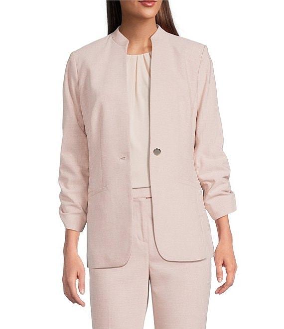 Calvin Klein Novelty Stand Collar 3/4 Sleeve One-Button Front Jacket Product Image