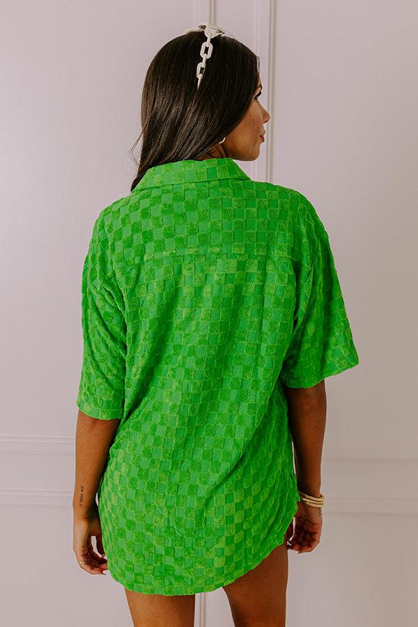 Pulling It Together Terry Cloth Button Up In Kelly Green Product Image
