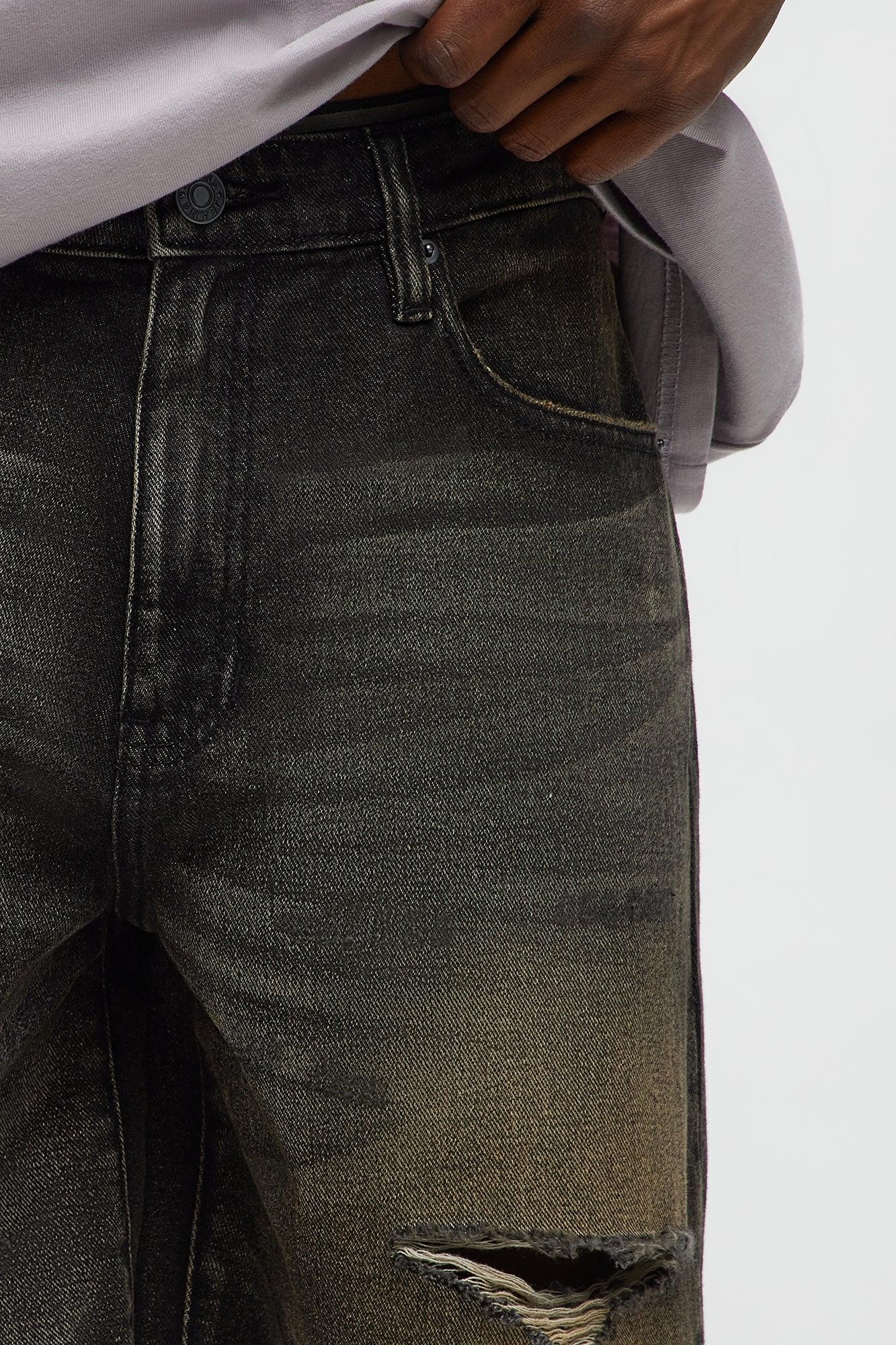 Relaxed All Alone Distressed Denim Shorts - Black Wash Male Product Image