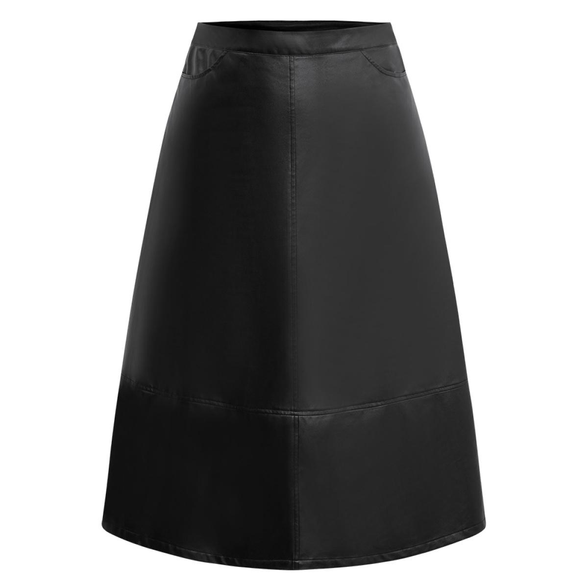 Plus Size PU Leather Pocket Elastic Waist Cropped Skirt Women Black Office Plain No stretch Pocket Office Skirts BloomChic 28/5X Product Image