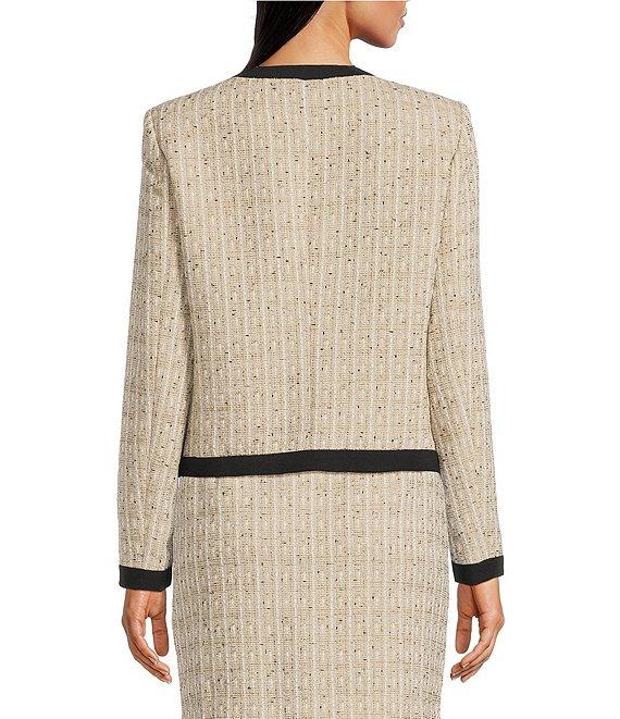 KARL LAGERFELD PARIS Coordinating Tweed Open Front Framed Jacket Product Image