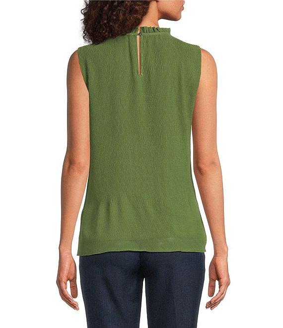 Calvin Klein Novelty Textured Ruffle Mock Neck Sleeveless Top Product Image